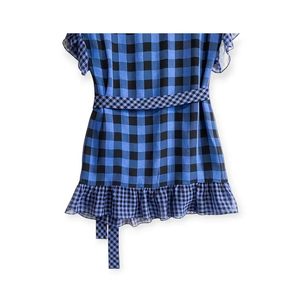 Tularosa Jenny Blue and Black Buffalo/gingham Plaid Wrap Mini Dress, Size M